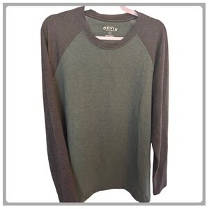 Orvis Classic Collection Baseball Style Long Sleeve Shirt Gray Green Men's Large